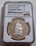 NGC评级PF66UC2004法属圣马丁岛1.5欧元ESSAI精制币纪念银币样币