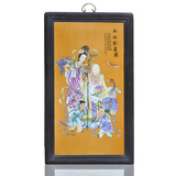中堂陶瓷手绘粉彩麻姑献寿瓷板画壁挂画竖条幅有框画仿古装修壁饰