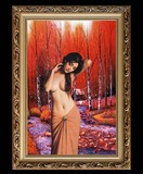 瓷砖背景墙玄关壁画浴室背景墙红树林中美丽少女油画美女