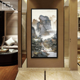 中式客厅装饰画办公室玄关山水挂画壁画竖版沙发背景墙壁画山水情