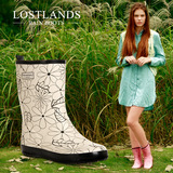 LOSTLANDS冬季中筒优质橡胶女式雨鞋 女士雨靴套鞋 清雅花叶2色