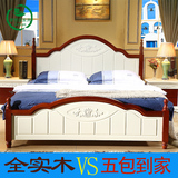 全实木床橡木双人床1.8米 地中海床1.5韩式高箱储物床简约白色床