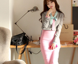 韩版春新款修身显瘦小香风针织职业套装两件套紧身包臀连衣裙长袖