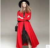 2015秋冬新款大红色羊绒毛呢子廓形大衣过膝超长款茧型风衣外套女