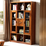 实木书柜组合三门二门榆木书柜带门书橱书架原木现代中式家具定制