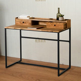 复古做旧带小抽屉书桌电脑桌写字台美式风格铁艺实木创意小办公桌