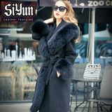 siyun/法国原版设计手工定制款狐狸毛领羊毛大衣女外套毛呢中长款