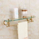 欧式全铜浴室五金挂件天然玉石单层玻璃置物架化妆品架带毛巾杆子