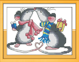 最新款精准印花初学者学生简单十字绣围领可爱老鼠的爱情26×20