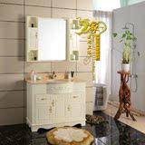 欧式美式大理石浴室柜落地橡木卫浴柜实木卫生间洗脸洗手盆柜组合