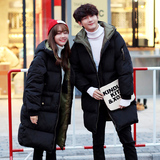 16韩国情侣装冬装外套中长款棉衣男女加厚连帽羽绒棉服男大码学生