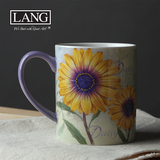 美国LANG名画 紫色浪漫大容量咖啡陶瓷马克杯奶茶杯 紫芯雏菊
