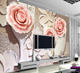 无缝大型壁画客厅沙发电视背景墙墙纸3d立体浮雕影视墙玫瑰花壁纸