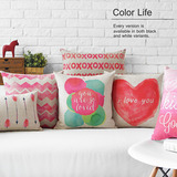 原创LOVE爱心设计粉红水彩礼物棉麻情侣抱枕套沙发靠垫办公室靠枕