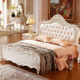 欧式高档实木双人床 卧室新古典公主床橡木白色雕花婚床真皮