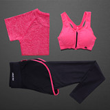 运动套装女夏季跑步健身假两件透气瑜伽服速干防走光显瘦三件套装