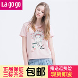 Lagogo/拉谷谷2016年夏季新款纯色圆领休闲印花短袖T恤FBL791E935