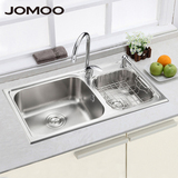 JOMOO九牧 304不锈钢拉丝厨房水槽双槽套餐带滤水篮龙头皂液器
