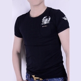夏韩版修身男装短袖T恤纯色潮流体恤圆领印花上衣靓仔装