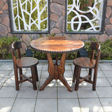 特色复古休闲圆形实木桌椅 仿古棕家具高档松木户外碳化木桌椅