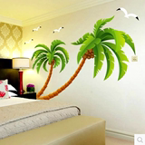 包邮特大风景 绿色椰子树平面墙贴纸批发 客厅沙发背景墙花壁画纸