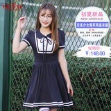 连衣裙夏2106新款韩学院海军风中长款日系甜美修身少女学生表演裙