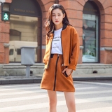 2016秋季新款韩版女装麂皮外套包臀半身裙套装时尚休闲两件套女潮