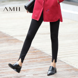 Amii[极简主义]2016秋季新款开叉修身显瘦黑色弹力外穿薄打底裤女
