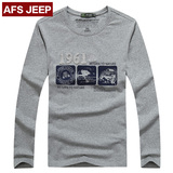 Afs Jeep/战地吉普2016秋季新品男装圆领印花户外运动大码长袖T恤
