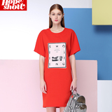 红袖专柜同款正品女装2016夏装新品宽松印花长T恤连衣裙W604AL145
