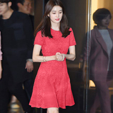 2016春夏新款 韩国明星同款 优雅气质韩版修身中裙短袖蕾丝连衣裙