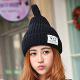 韩国秋冬季NYC贴布奶嘴尖尖帽保暖加厚针织毛线帽子女青年冬天潮