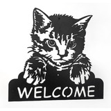 剪纸风格铁艺装饰画波斯猫WELCOME欢迎挂牌金属无框壁画壁饰