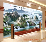 中式风景壁画 流水3d墙纸客厅 电视背景墙壁纸墙画 无缝山水壁布