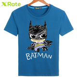 X-Rate创意手绘卡通蝙蝠侠衣服 青少年学院风圆领短袖t恤 男半袖