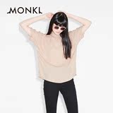 MONKI2016早秋新品  高领短袖宽松休闲女式衬衫 0421890