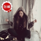 7343 2015冬装新款 韩国女装抽绳连帽毛绒拉链加绒卫衣绒衫外套