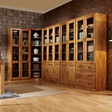 纯实木书柜带门自由组合转角玻璃门柏木大书架书橱中式家具储物柜