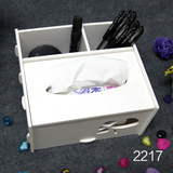 韩版创意 DIY高档木质多功能纸巾盒 桌面收纳盒餐巾抽纸盒 带笔筒