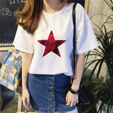 复古纯色五角星烫金短袖T恤女夏季宽松潮时尚韩国原单木代尔纯棉