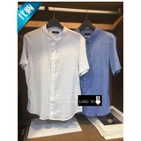 韩国代购ZIOZIA 16夏款 白色蓝色时尚修身休闲短袖衬衫AAW2WC1204