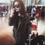 韩国新款女装2015韩版明星个性做旧大口袋宽松外套喷漆帅气军工装