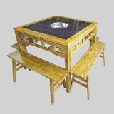 厂家直销火锅桌椅实木雕花椅子菜架餐柜炉具大理石全实木面花边桌