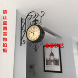 包邮欧式铁艺时钟复古双面挂钟创意钟双面壁钟静音钟表客厅时尚钟