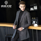 纳特·尤尼羊毛呢大衣男外套中长款冬韩版修身时尚潮流呢子大衣男