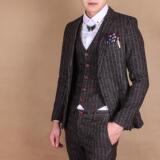 ADONIS英伦风男士西服套装韩版三件套装修身条纹结婚礼服套装