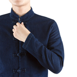 民族风立领盘扣外套男中式复古深蓝唐装 中国风时尚夹克上衣男装