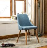 美式简约麻布真皮纯色高靠背餐椅实木布艺单人复古书椅