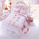 新款床裙床罩全棉四件套 韩式公主可爱蕾丝立体花朵 婚庆床上用品