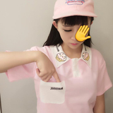 韩国ulzzang学院风休闲拼色口袋字母棒球服POLO衫学生短袖T恤女夏